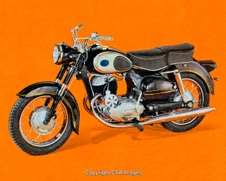 Vintage Motorcycle on Vibrant Orange Background with Retro Styling
