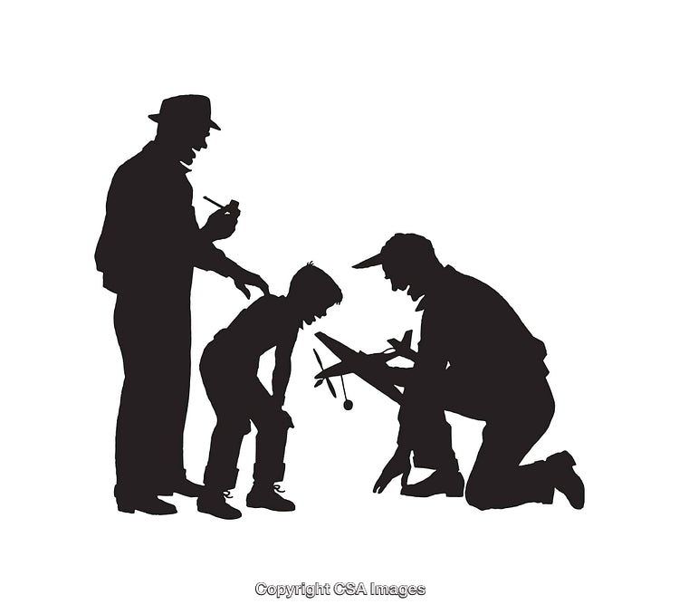 Silhouette of People Interacting with a Model Plane
