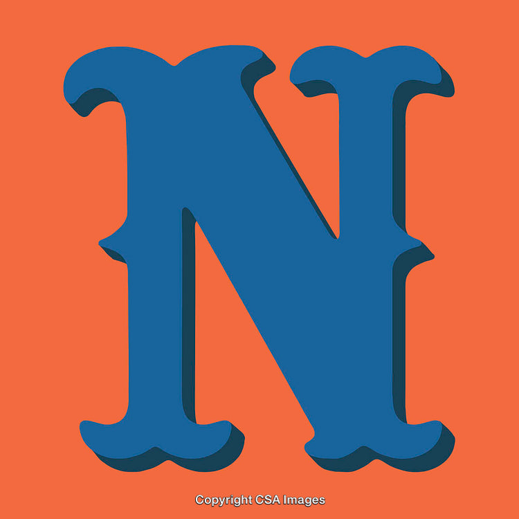 Stylish Blue Letter 'N' Design on Orange Background