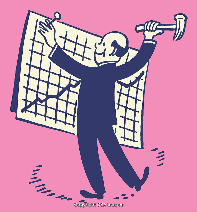 Businessman Adjusting Graph Towards Growth on Colorful Background