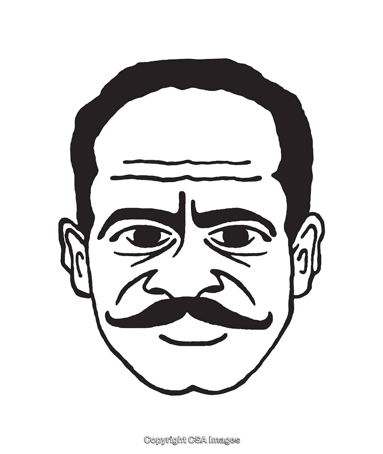 Bold Black and White Line Art Illustration of a Man with a Mustache