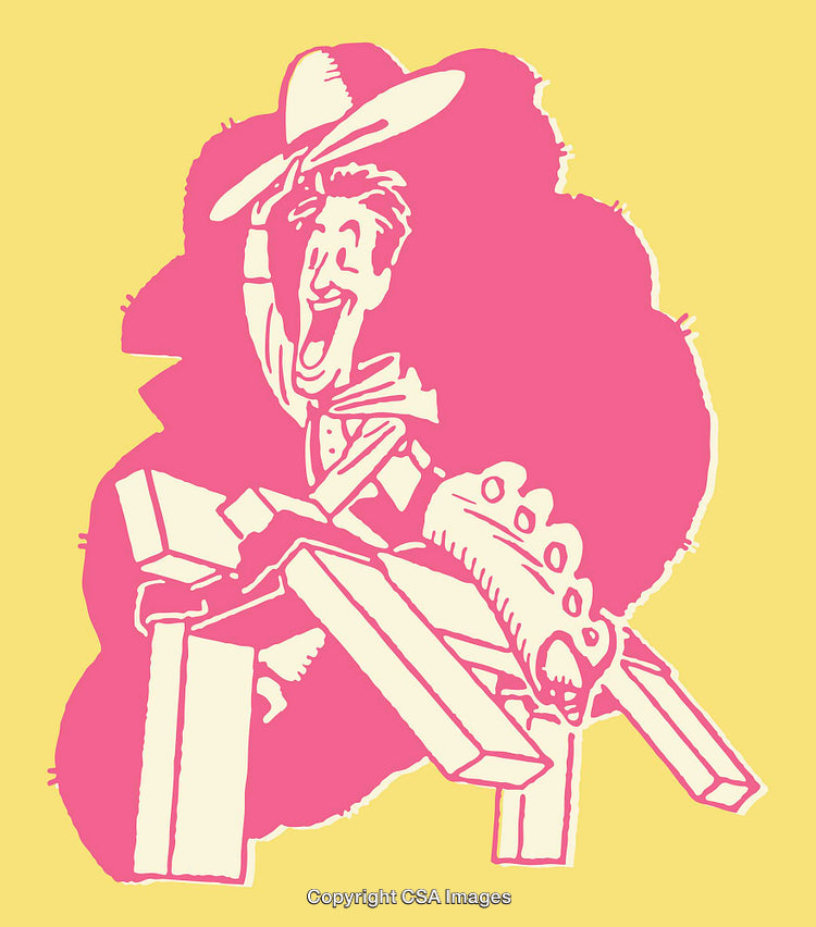 Colorful Cartoon Illustration of a Cowboy on a Bucking Bronco
