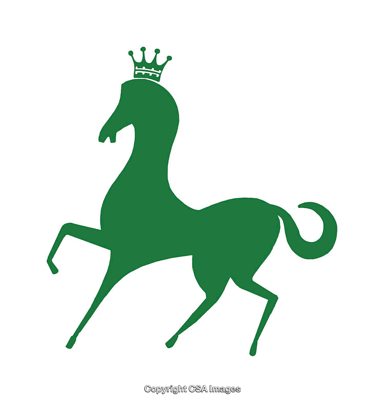 Green Stylized Horse Icon with Crown Design on a White Background