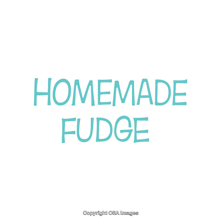 Homemade Fudge Text on White Background with Blue Letters