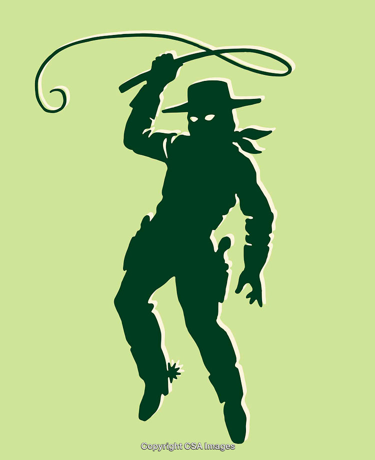 Silhouette of Hero Wielding a Whip on a Green Background