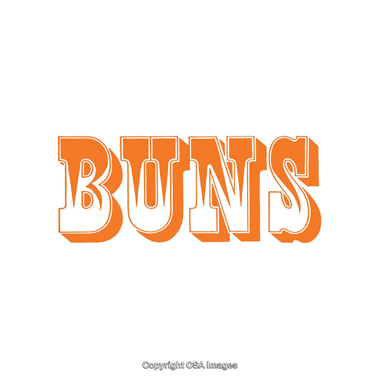 Bold Typography Illustration of "Buns" in Vibrant Orange Color on White Background