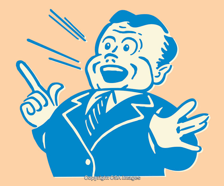 Retro Style Blue Illustration of a Surprised Businessman in a Suit