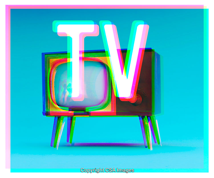 Retro Television with Vibrant Glitch Effect on Bright Blue Background