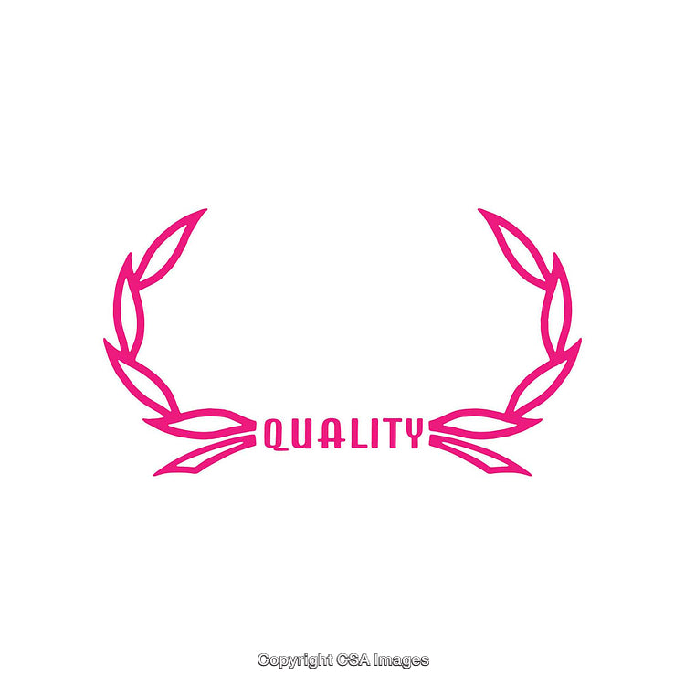 Pink Quality Emblem with Decorative Leaf Pattern Design