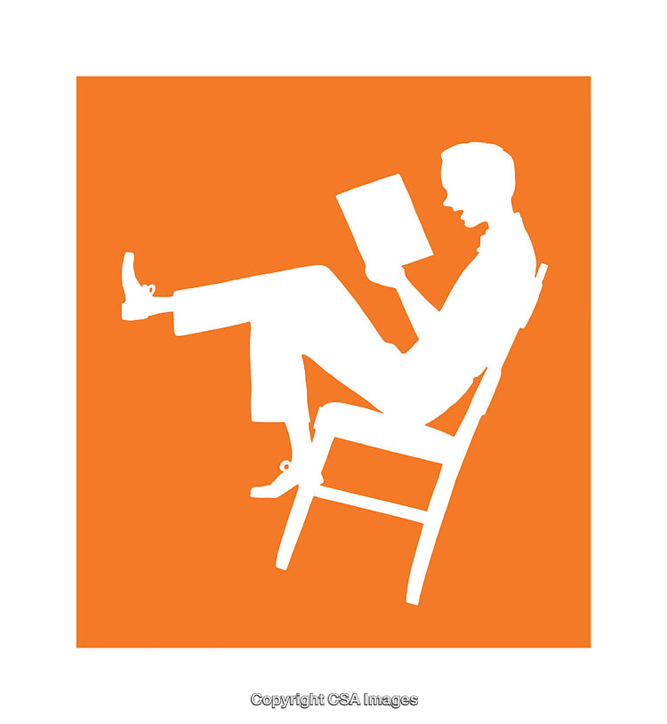 Silhouette of a Relaxed Person Reading a Book on an Orange Background