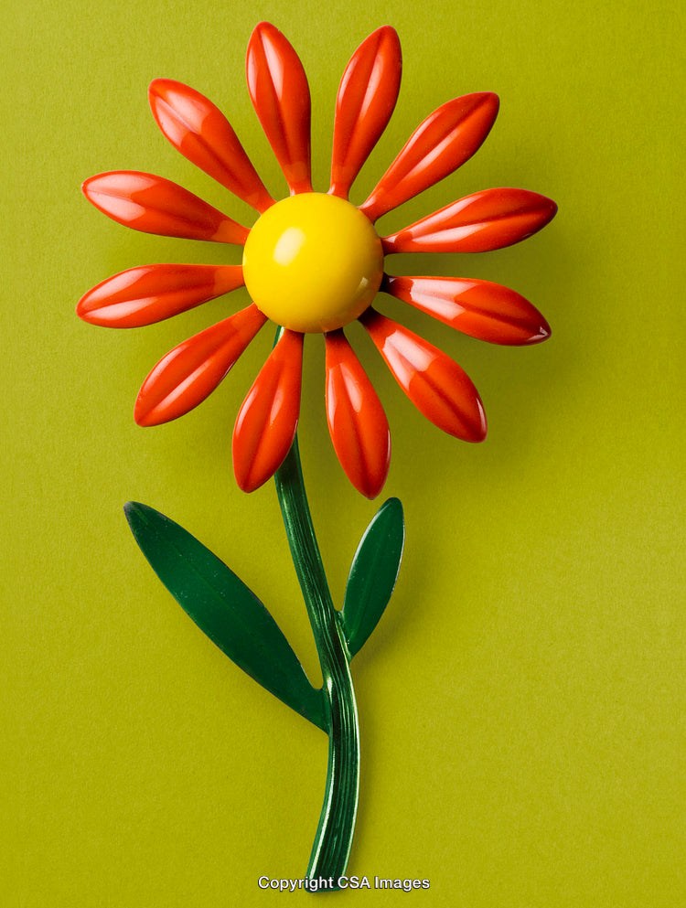 Bright Red and Yellow Flower Decoration on Simple Green Background