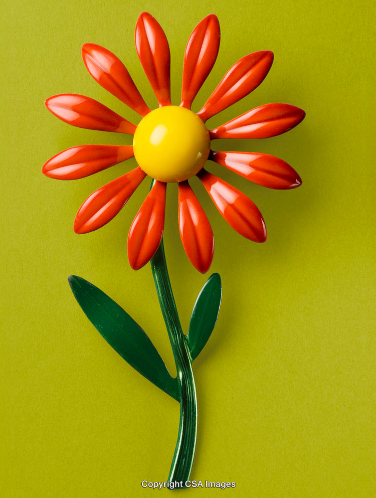 Bright Red and Yellow Flower Decoration on Simple Green Background
