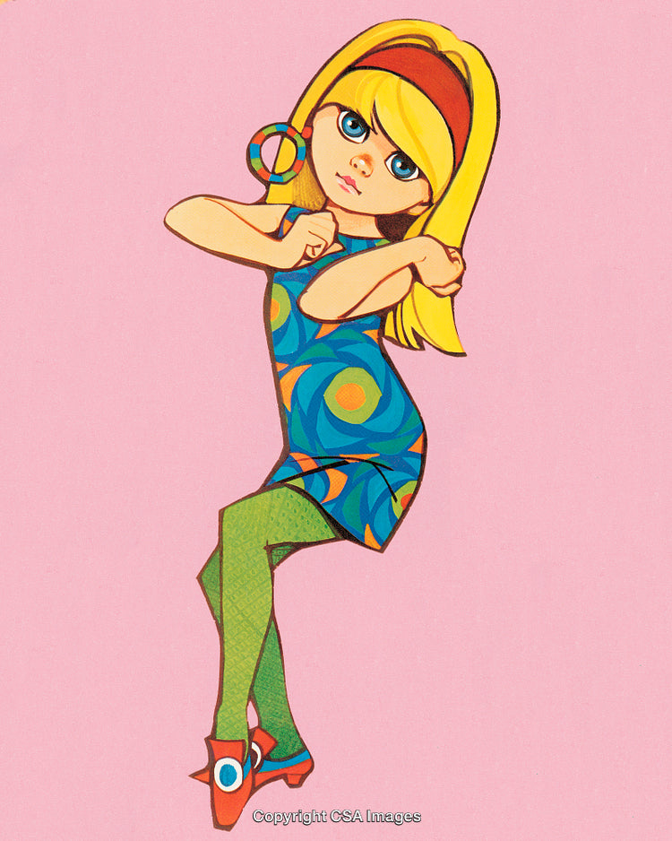 Colorful Retro Illustration of a Stylized Girl in Mod Fashion Style