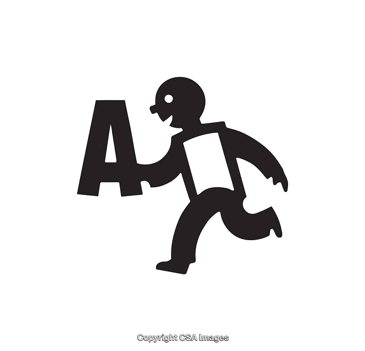 Modern Black and White Illustration of Figure Holding a Letter