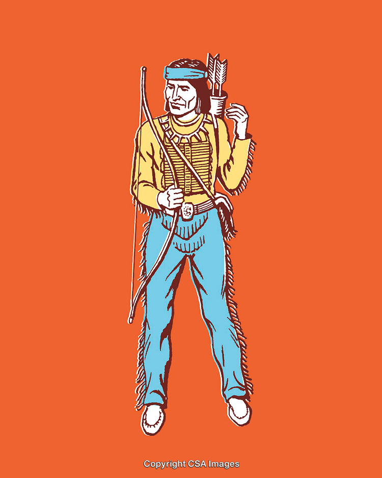 Color Line Art Illustration of a Hunter with Bow and Arrow