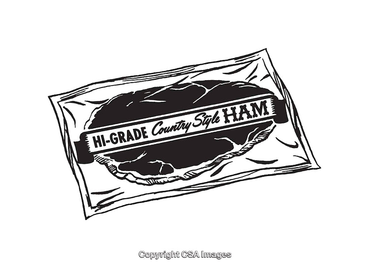 Black and White Line Art Illustration of Packaged Country Style Ham
