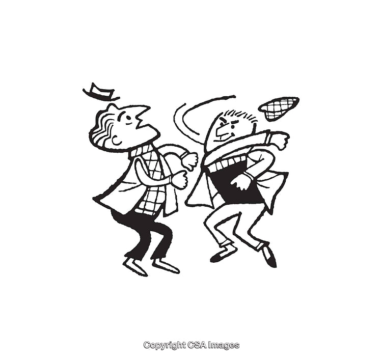 Humorous Line Art of Two Men in an Argumentative Conflict