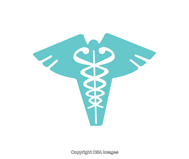 Blue Medical Symbol with Stylized Wing and Caduceus Design