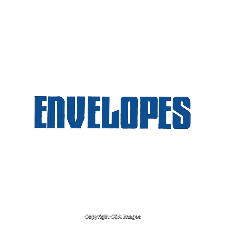 Bold Blue Typography of the Word 'Envelopes' on White Background