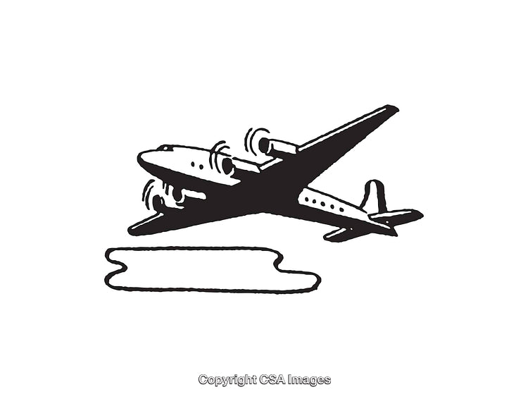 Vintage Airplane Illustration Flying Over Outline of a Cloud