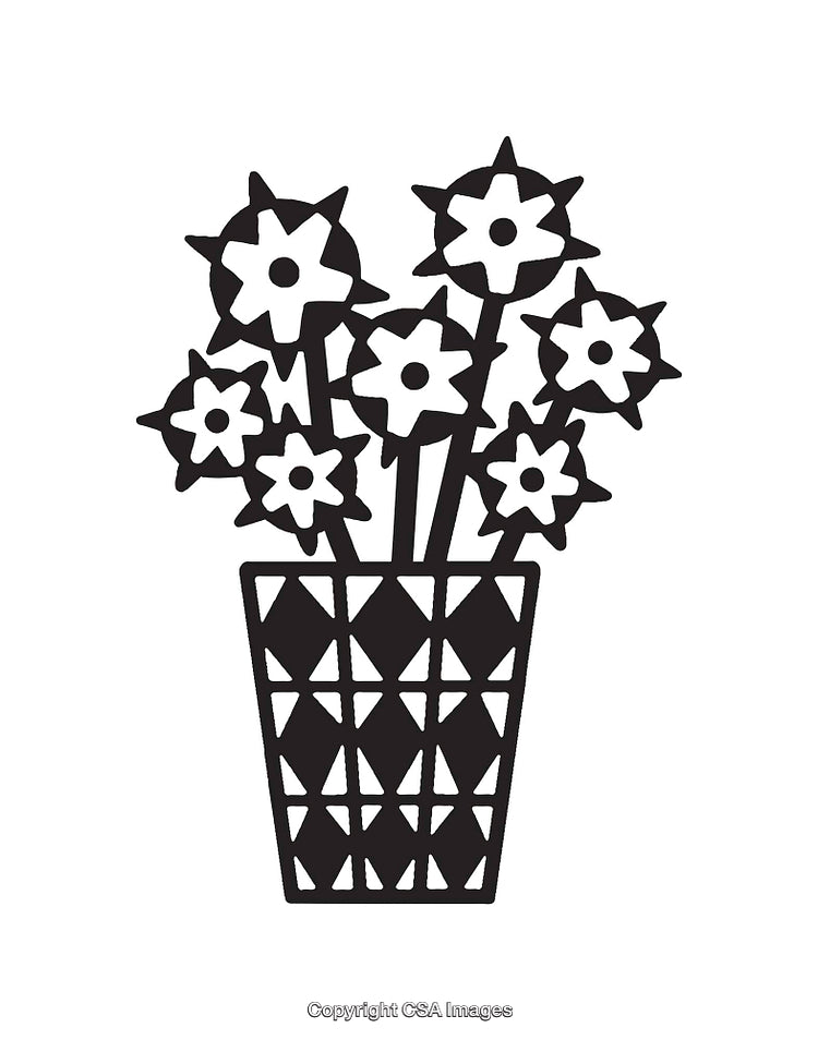 Black and White Line Art of Floral Vase Illustration