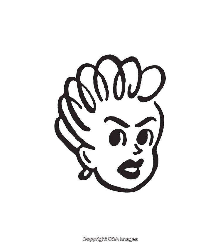 Black And White Line Art Illustration of Expressive Cartoon Character's Face