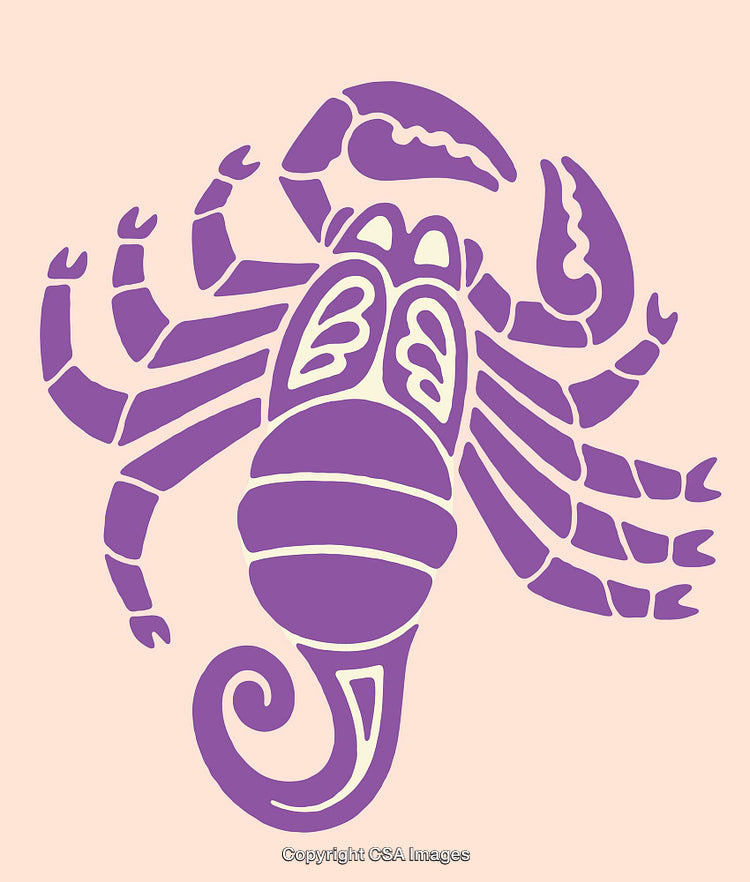 Vibrant Purple Scorpion Art Drawing on Soft Beige Background
