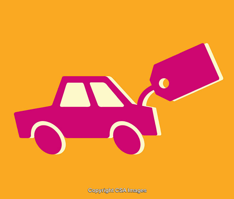 Car Silhouette with Price Tag Icon in Vibrant Colors