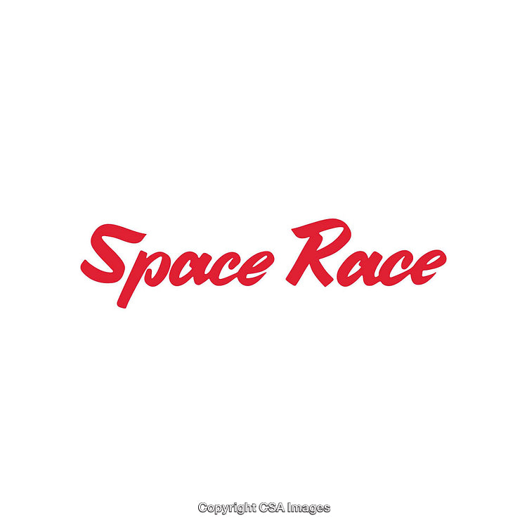 Red Stylized Script Text Depicting the Term 'Space Race' on White Background