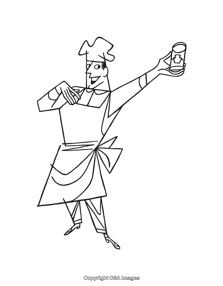 Playful Line Art of a Chef Holding a Medicine Bottle