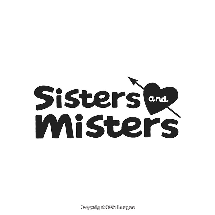 Sisters and Misters Logo Design with Heart and Arrow Element