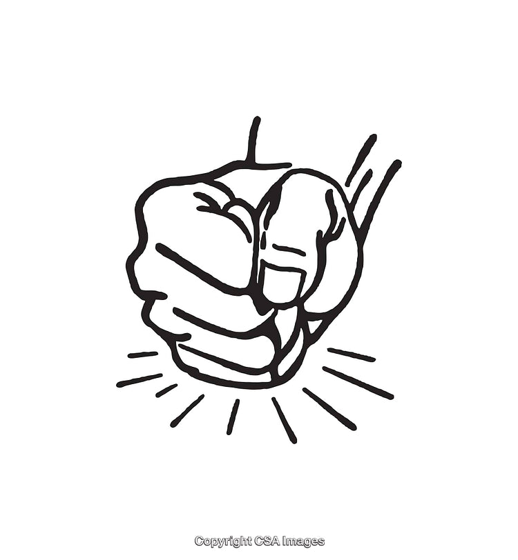 Black and White Line Art Depicting a Clenched Fist with Emphasis Lines