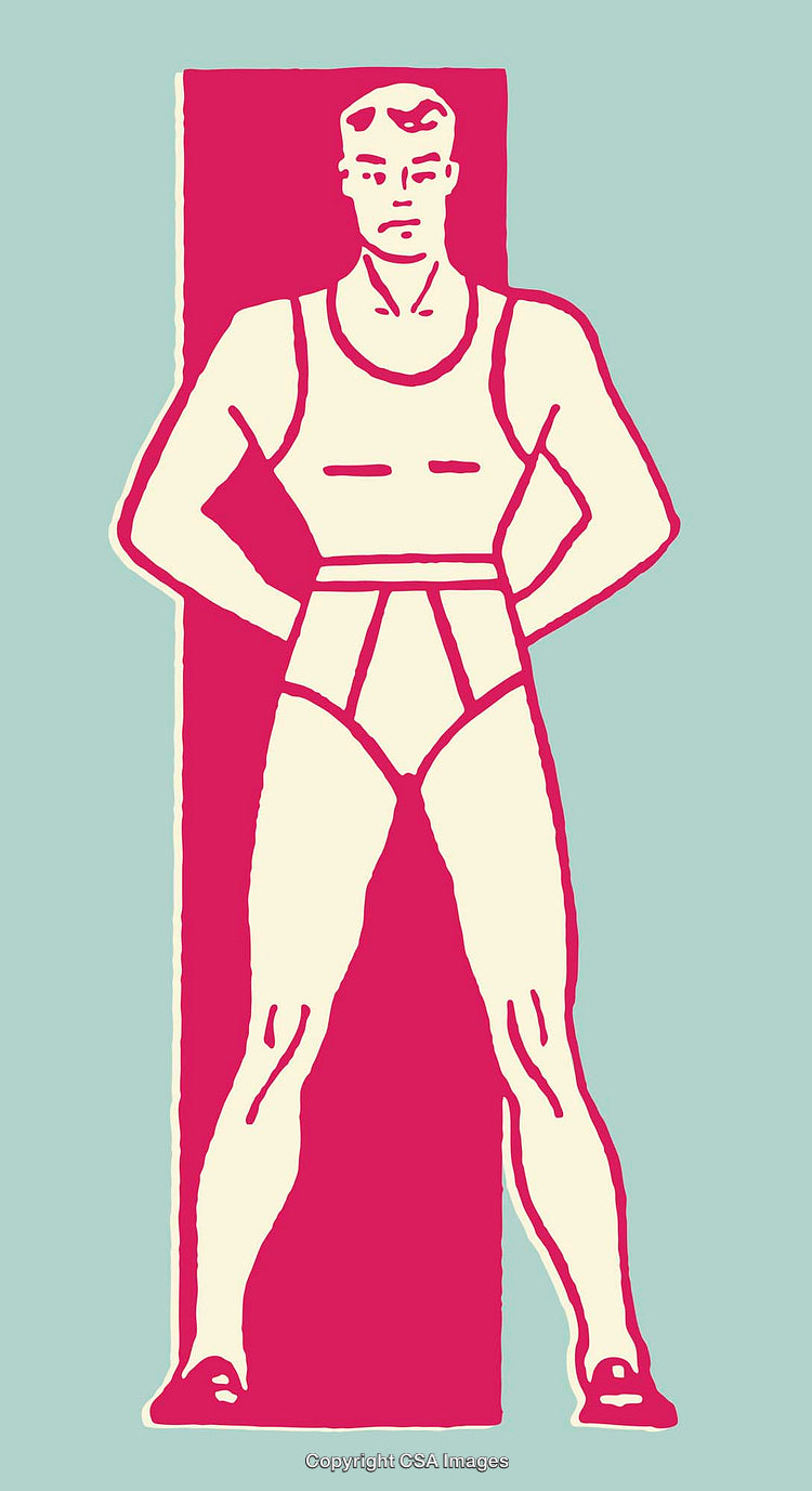 Retro Fitness Illustration Featuring Male Figure in Vintage Athletic Attire
