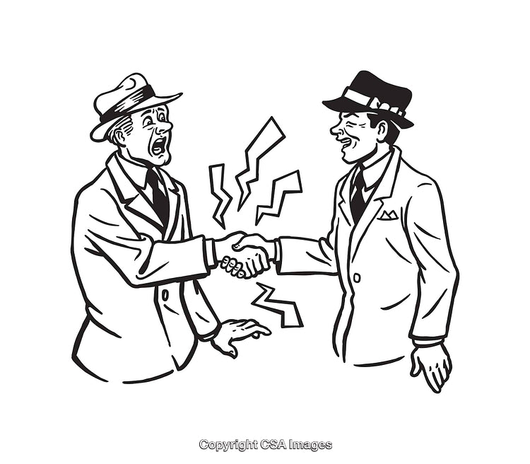 Retro Illustration of Two Men Shaking Hands with Surprised Expression