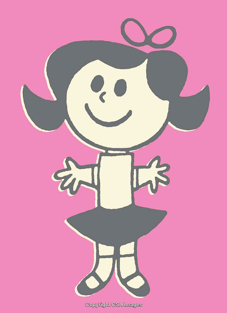 Cute Cartoon Girl Illustration on Bright Pink Background in Playful Style