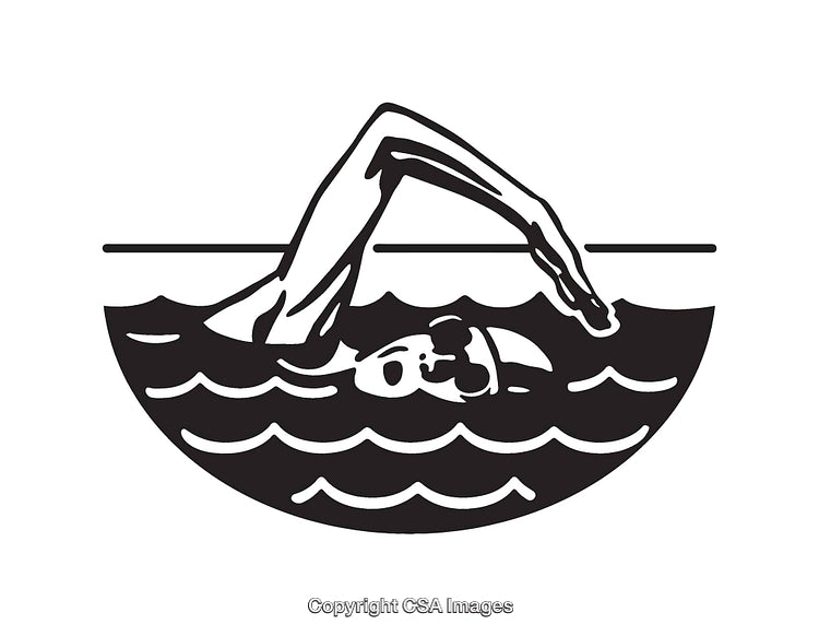 Black and White Line Art of a Swimmer in Action