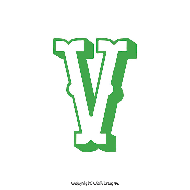 Green Stylized Letter V with Bold Outline on White Background