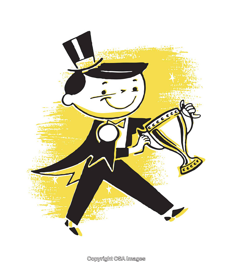 Retro Illustration of a Man Winning Trophy in Classic Style Artwork